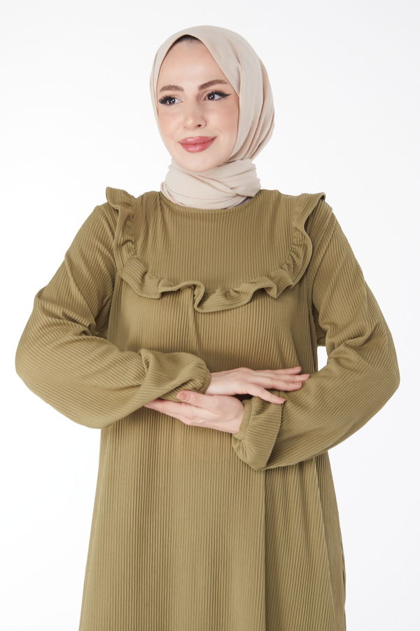 Fırfırlı Elbise Haki - 25056 HAKİ