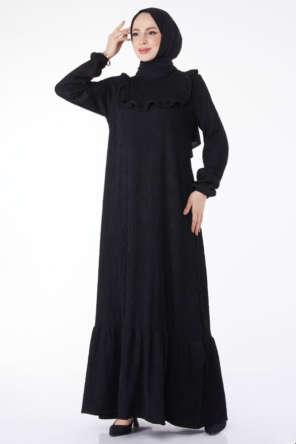 Fırfırlı Elbise Siyah - 25056