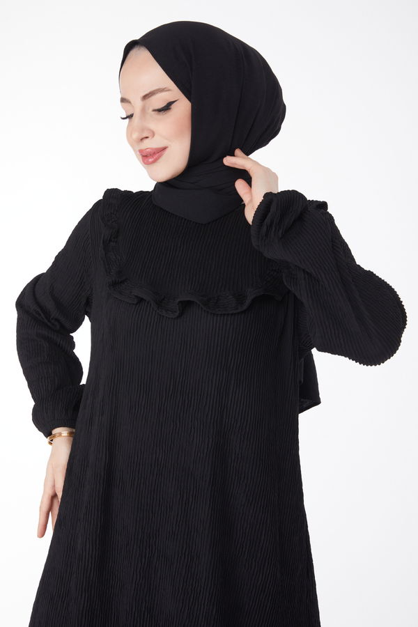 Fırfırlı Elbise Siyah - 25056