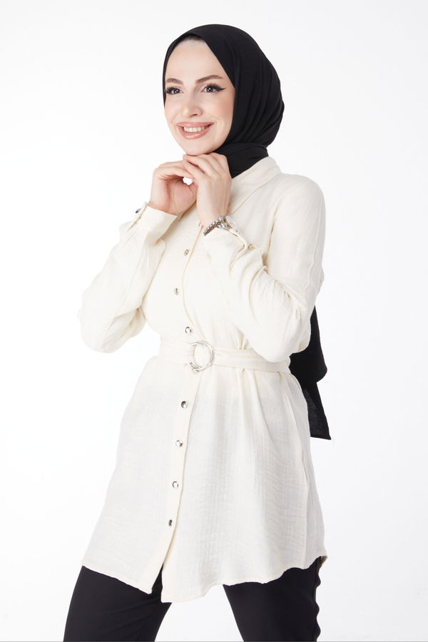 Kemerli Tunik Ekru - 25095