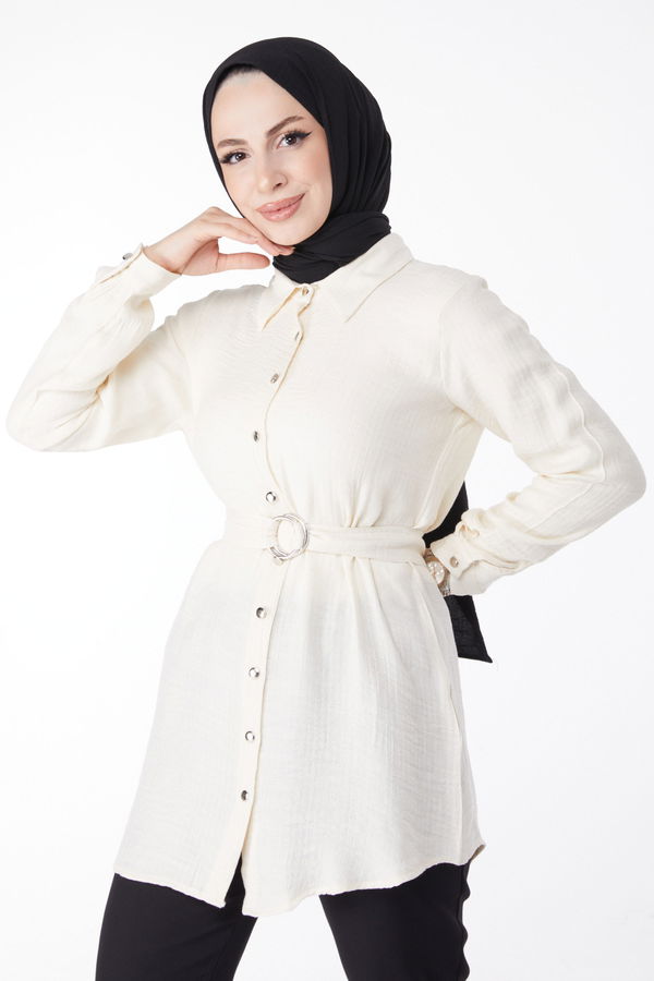 Kemerli Tunik Ekru - 25095