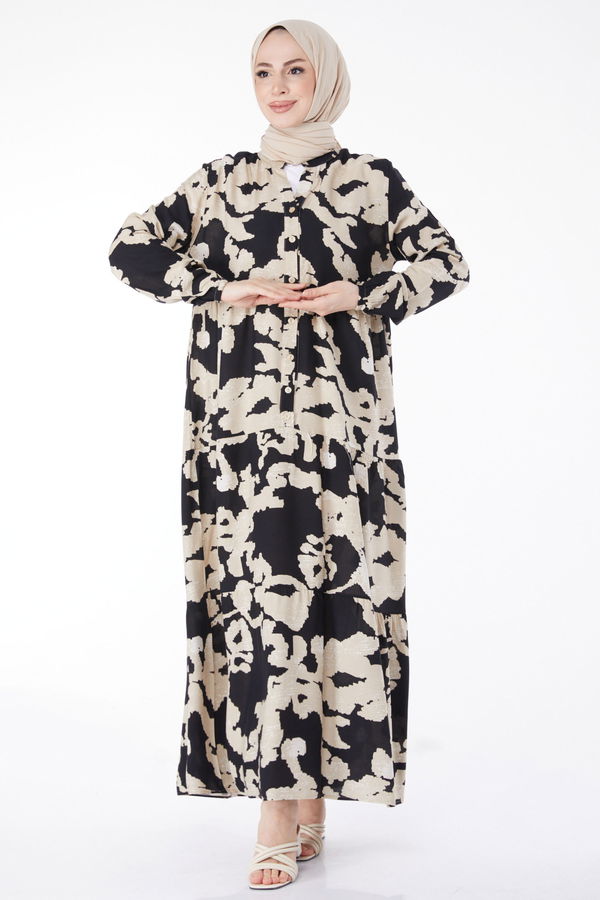 Desenli Elbise Siyah - 25099
