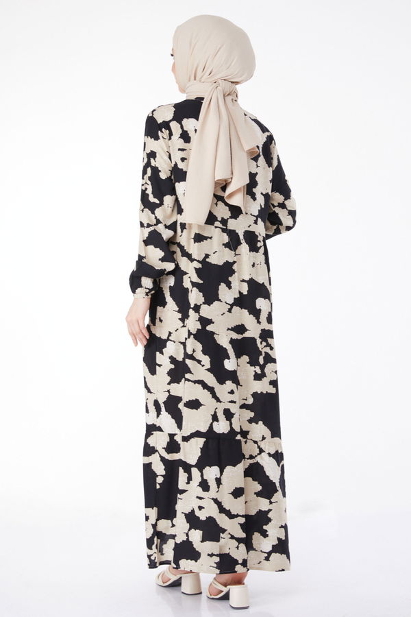 Desenli Elbise Siyah - 25099