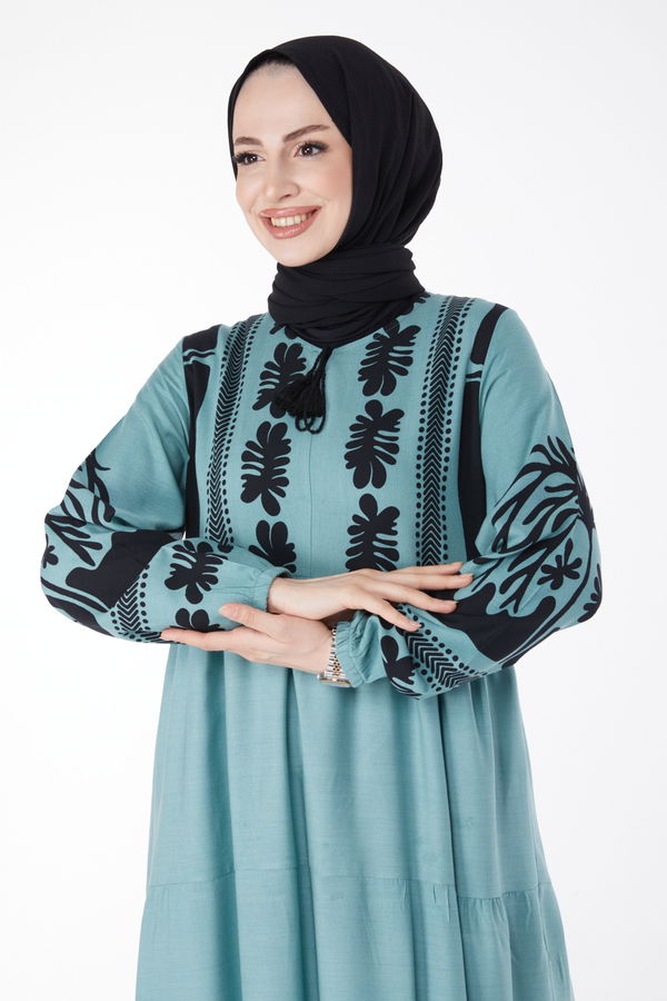 Desenli Elbise Yeşil - 25101 YEŞİL