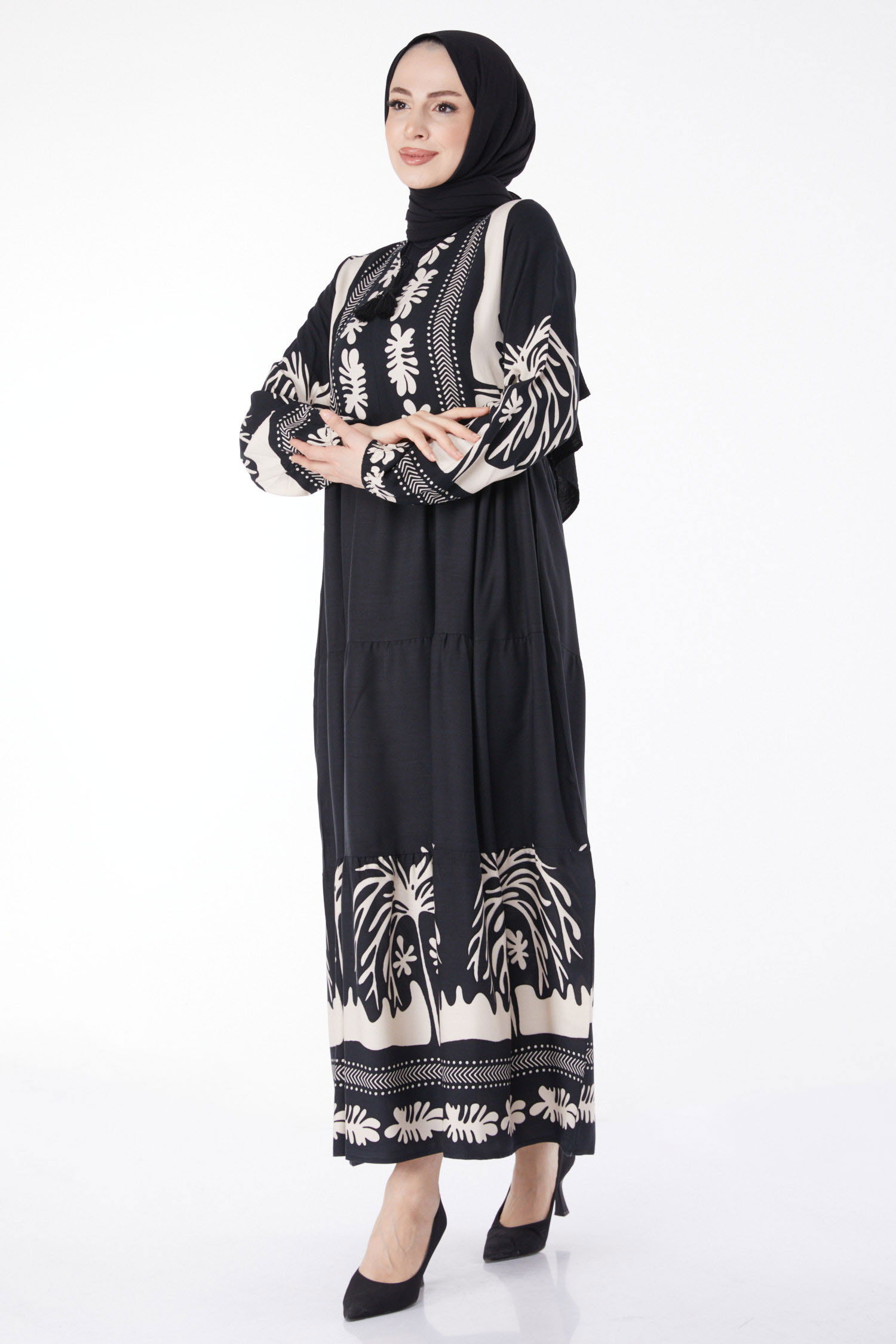 Desenli Elbise Siyah - 25101