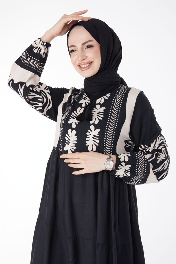 Desenli Elbise Siyah - 25101