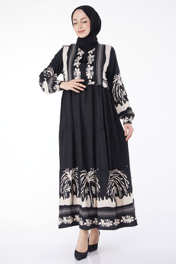 Desenli Elbise Siyah - 25101