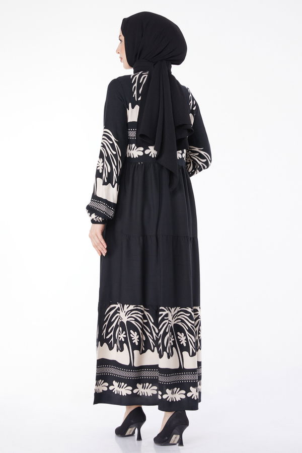 Desenli Elbise Siyah - 25101
