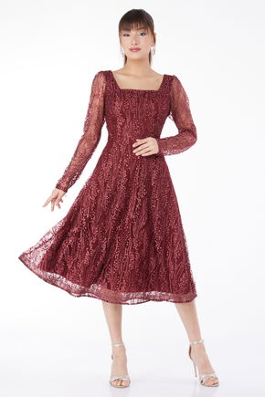 Uzun Kollu Midi Elbse Bordo - 25104