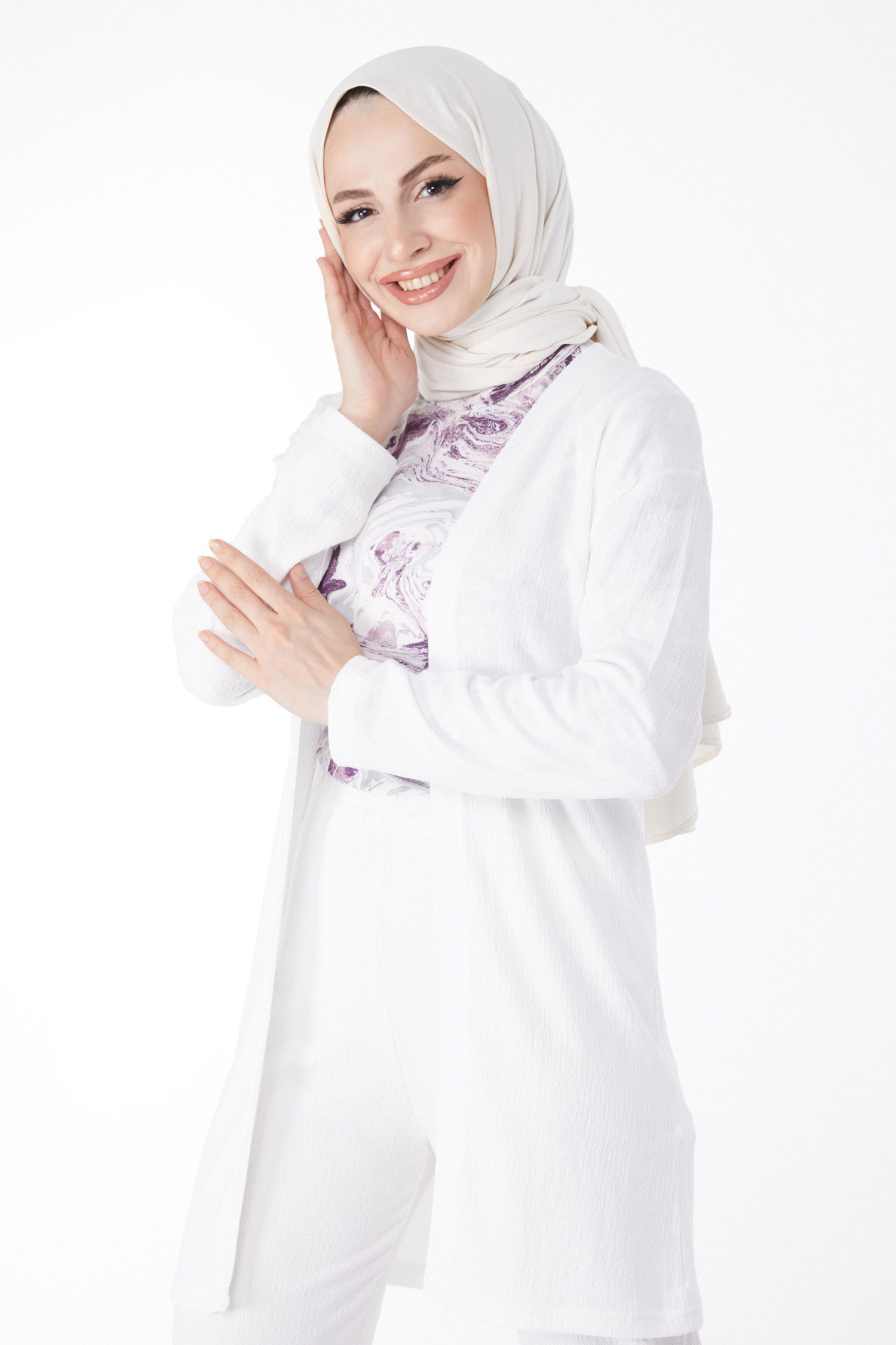 Kimono Pantolon İkili Takım Beyaz - 25113 BEYAZ
