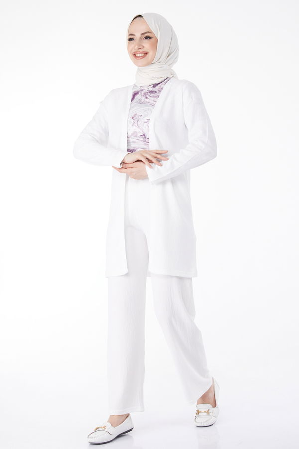 Kimono Pantolon İkili Takım Beyaz - 25113 BEYAZ