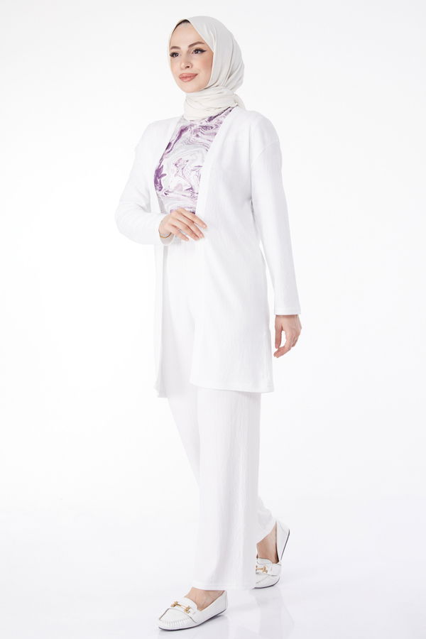 Kimono Pantolon İkili Takım Beyaz - 25113 BEYAZ