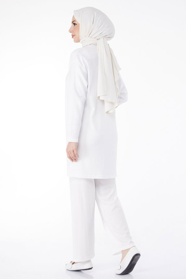 Kimono Pantolon İkili Takım Beyaz - 25113 BEYAZ