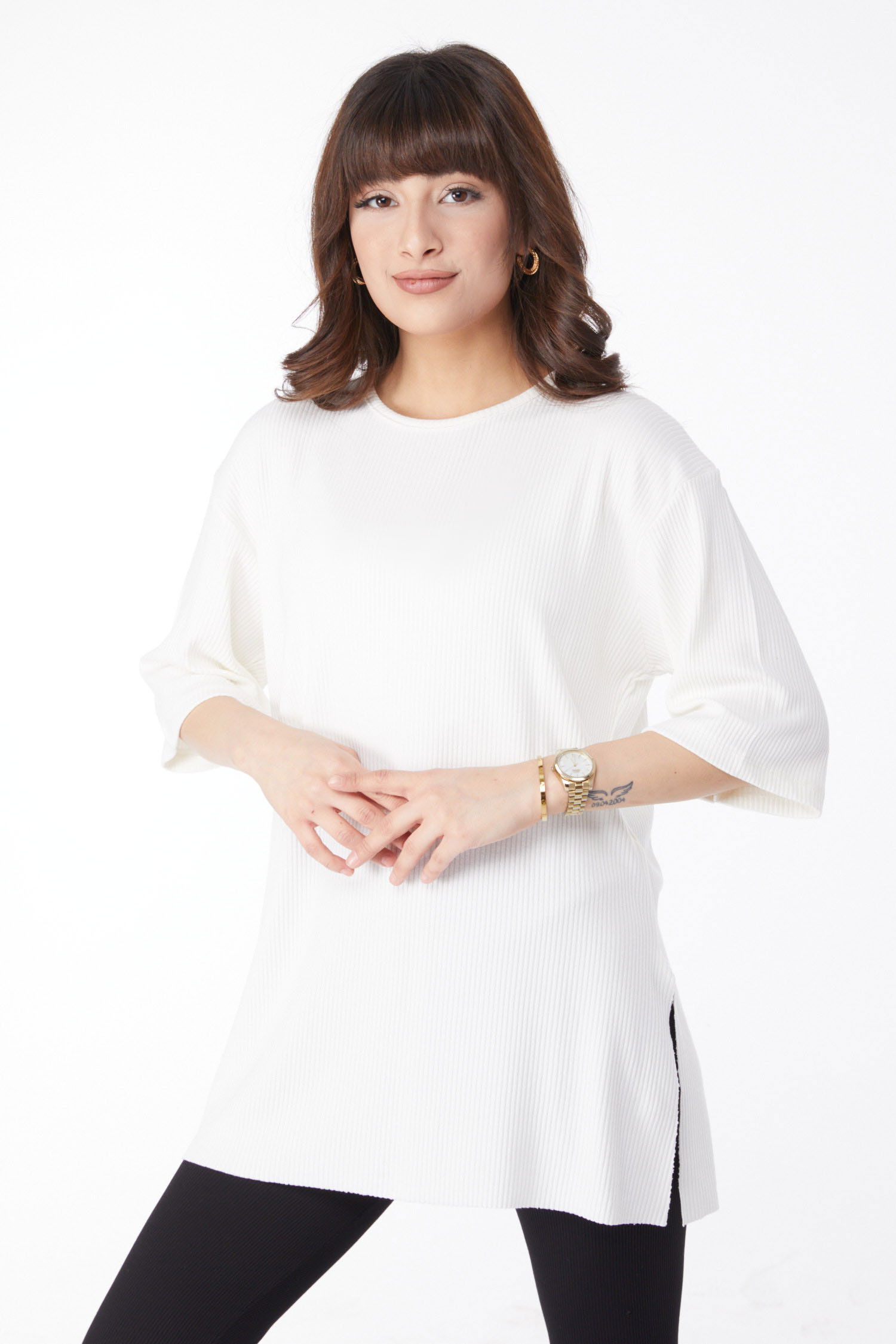 Yırtmaçlı T-Shirt Beyaz - 25114 BEYAZ