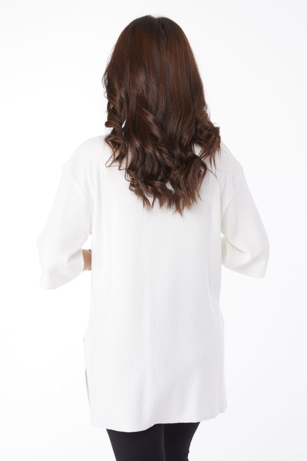 Yırtmaçlı T-Shirt Beyaz - 25114 BEYAZ