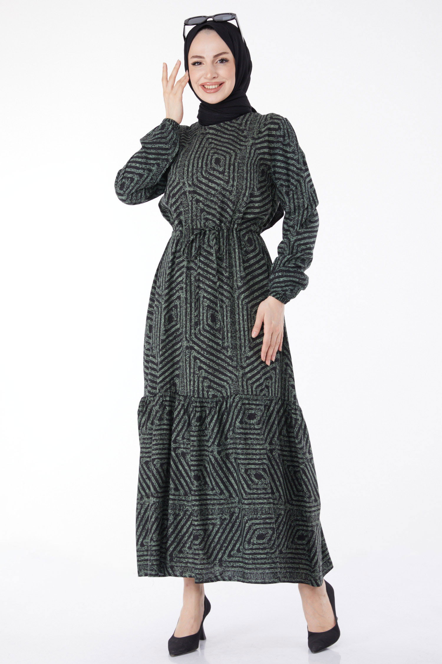 Desenli Elbise Haki - 25121 HAKİ