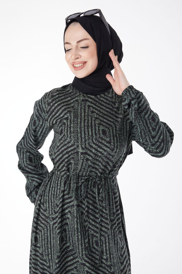 Desenli Elbise Haki - 25121 HAKİ