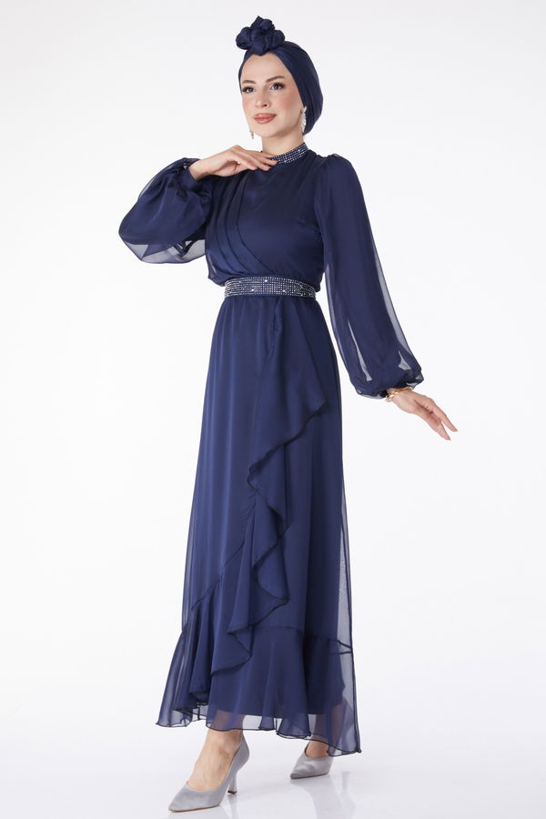 Taş Detaylı Abiye Elbise Lacivert - 25129