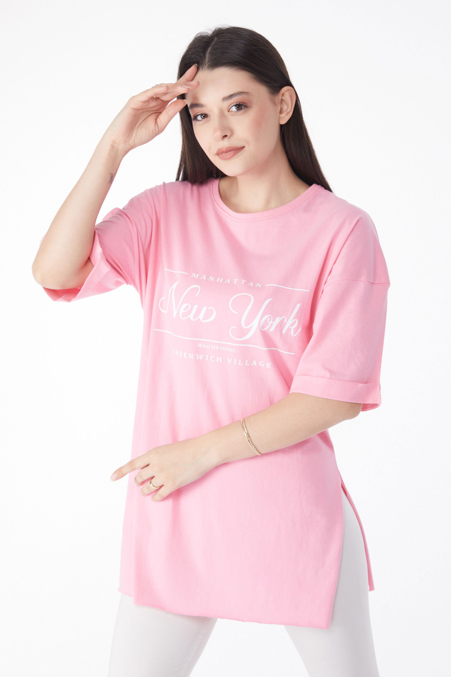 Kısa Kollu Baskılı T-shirt Pembe - 25136 PEMBE