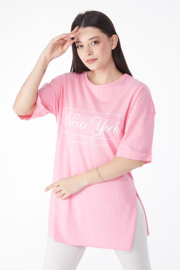 Kısa Kollu Baskılı T-shirt Pembe - 25136 PEMBE