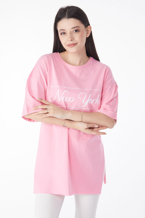 Kısa Kollu Baskılı T-shirt Pembe - 25136 PEMBE