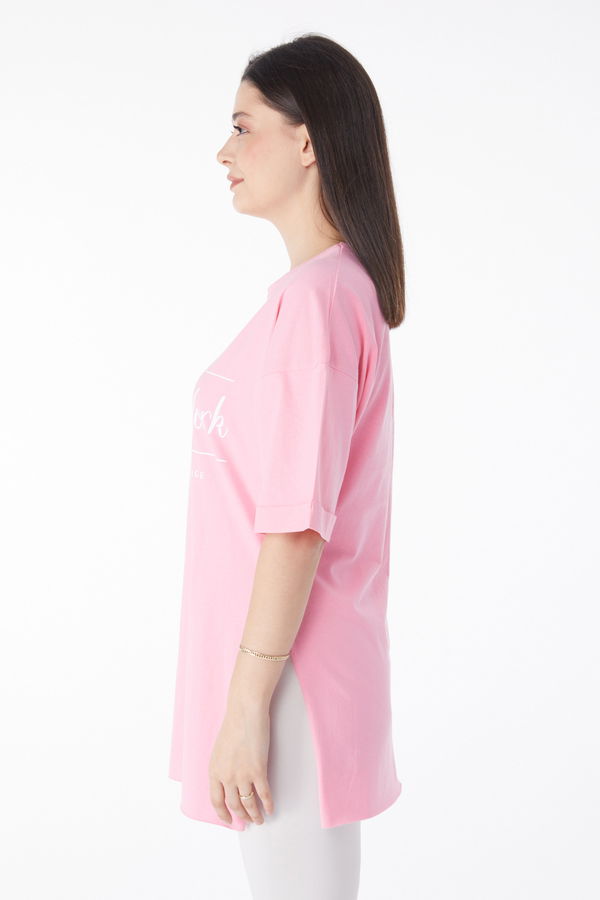 Kısa Kollu Baskılı T-shirt Pembe - 25136 PEMBE