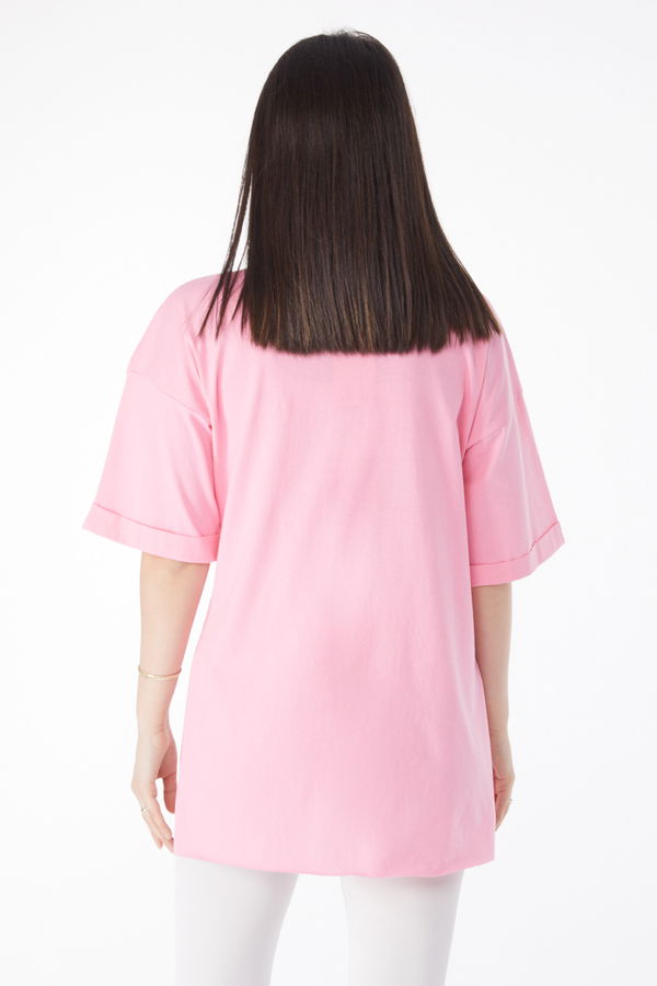 Kısa Kollu Baskılı T-shirt Pembe - 25136 PEMBE