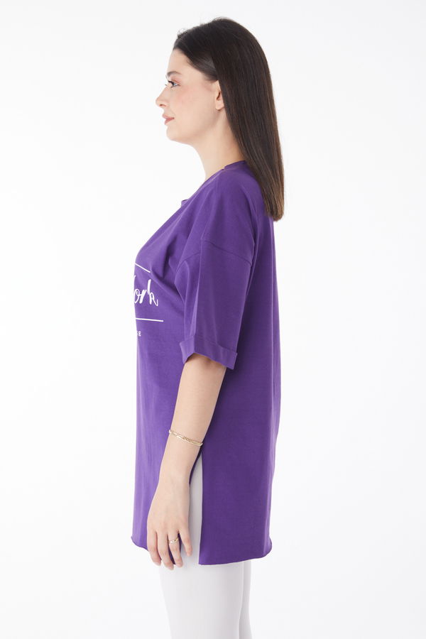 Kısa Kollu Baskılı T-shirt Mor - 25136 MOR