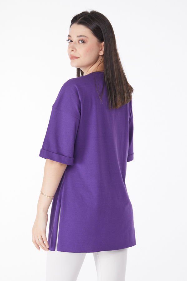 Kısa Kollu Baskılı T-shirt Mor - 25136 MOR