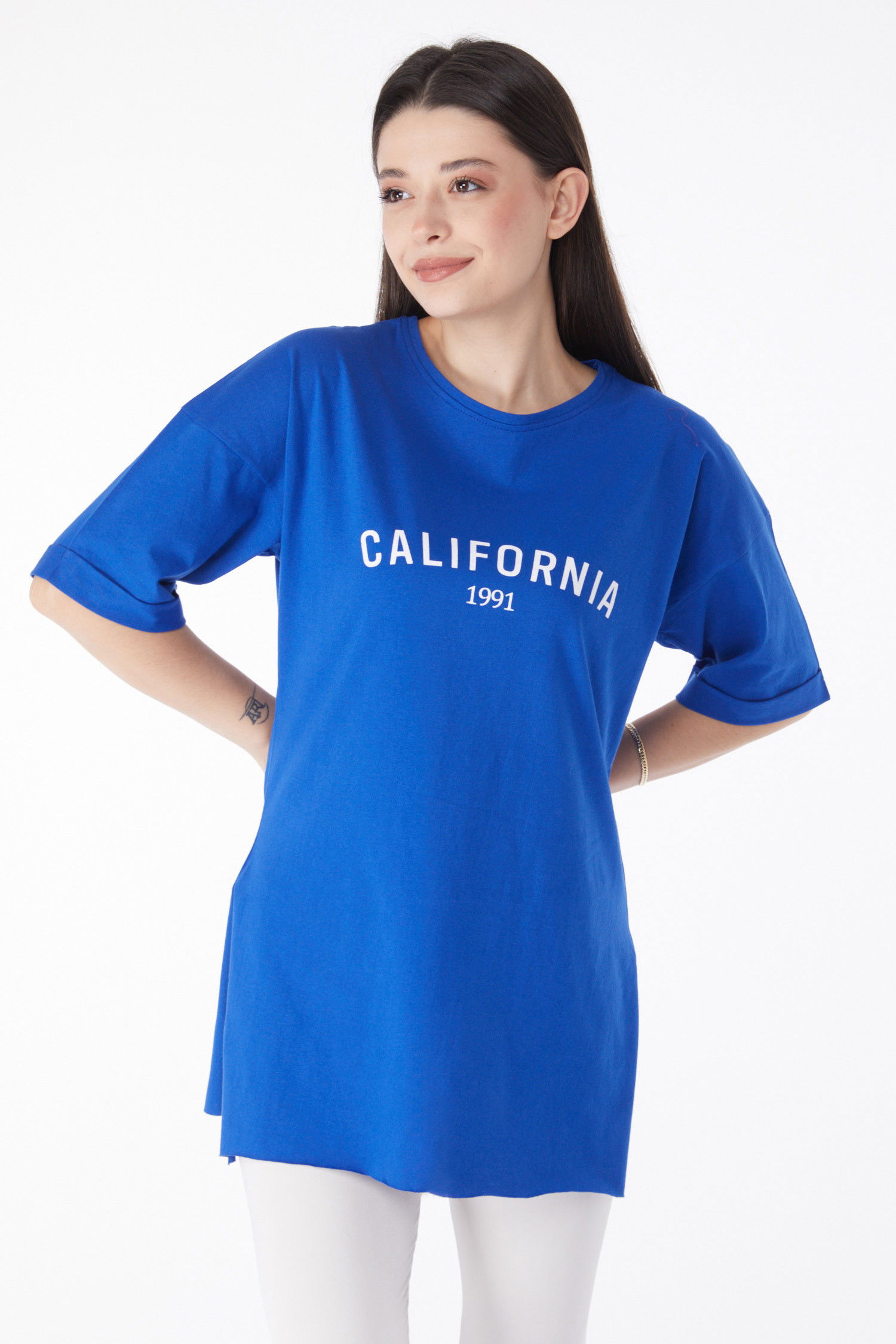 Kısa Kollu Baskılı T-shirt Mavi - 25137 MAVİ