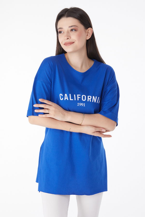 Kısa Kollu Baskılı T-shirt Mavi - 25137 MAVİ