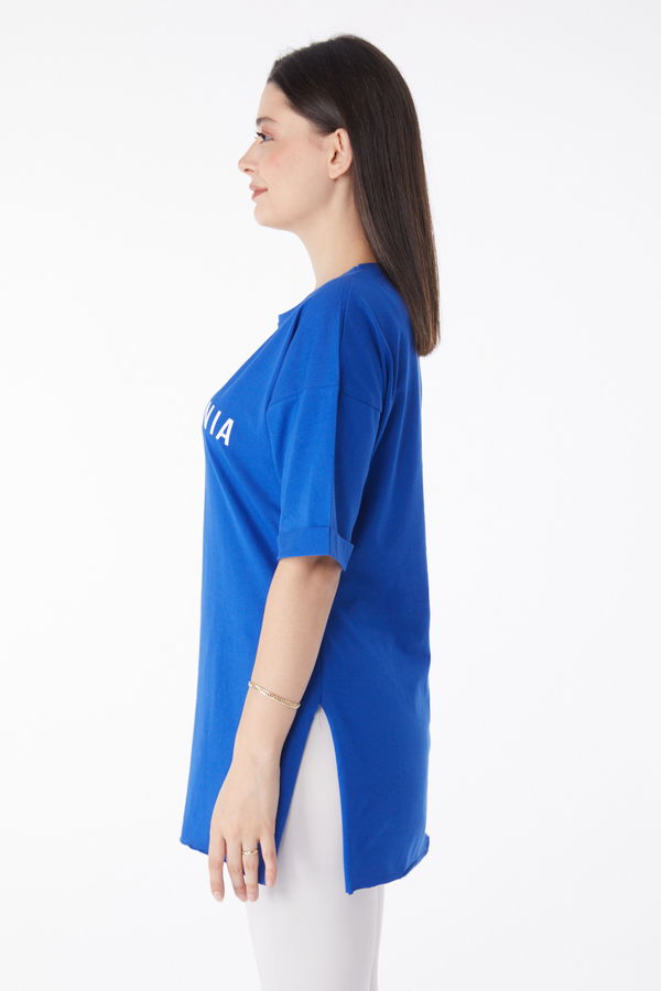 Kısa Kollu Baskılı T-shirt Mavi - 25137 MAVİ