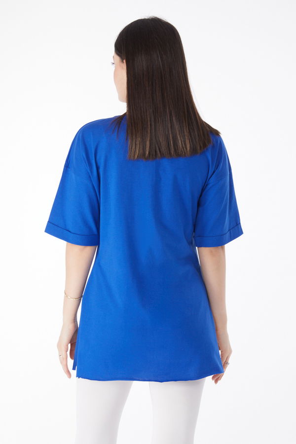 Kısa Kollu Baskılı T-shirt Mavi - 25137 MAVİ