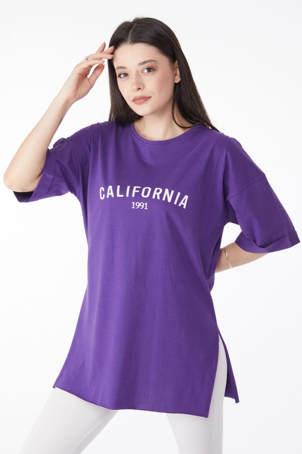 Kısa Kollu Baskılı T-shirt Mor - 25137