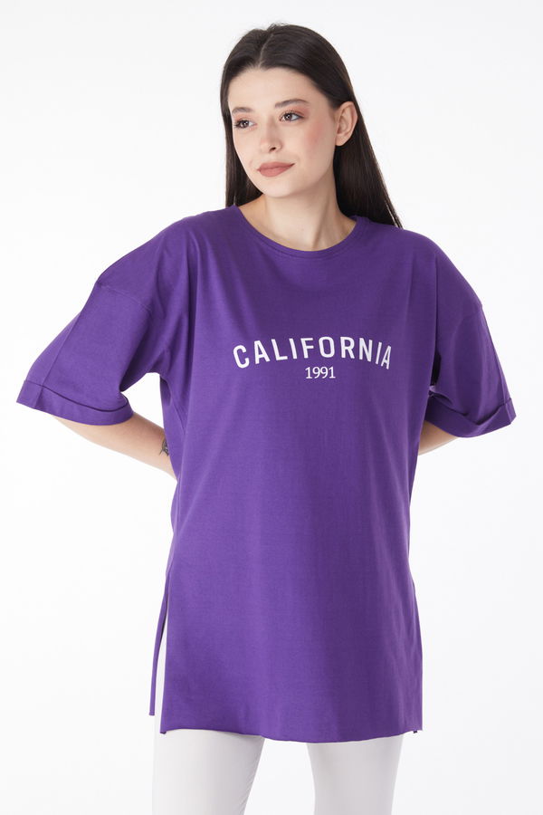 Kısa Kollu Baskılı T-shirt Mor - 25137