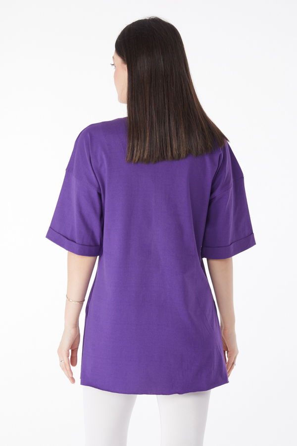 Kısa Kollu Baskılı T-shirt Mor - 25137