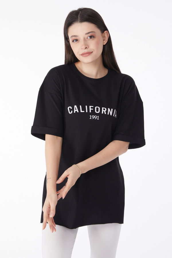 Kısa Kollu Baskılı T-shirt Siyah - 25137 SİYAH