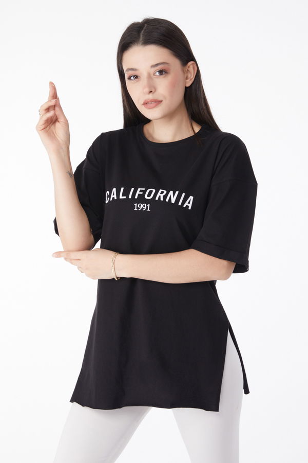 Kısa Kollu Baskılı T-shirt Siyah - 25137 SİYAH