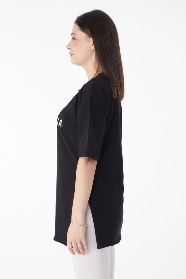 Kısa Kollu Baskılı T-shirt Siyah - 25137 SİYAH