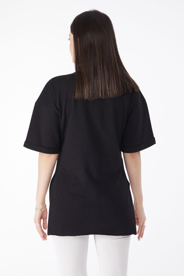 Kısa Kollu Baskılı T-shirt Siyah - 25137 SİYAH