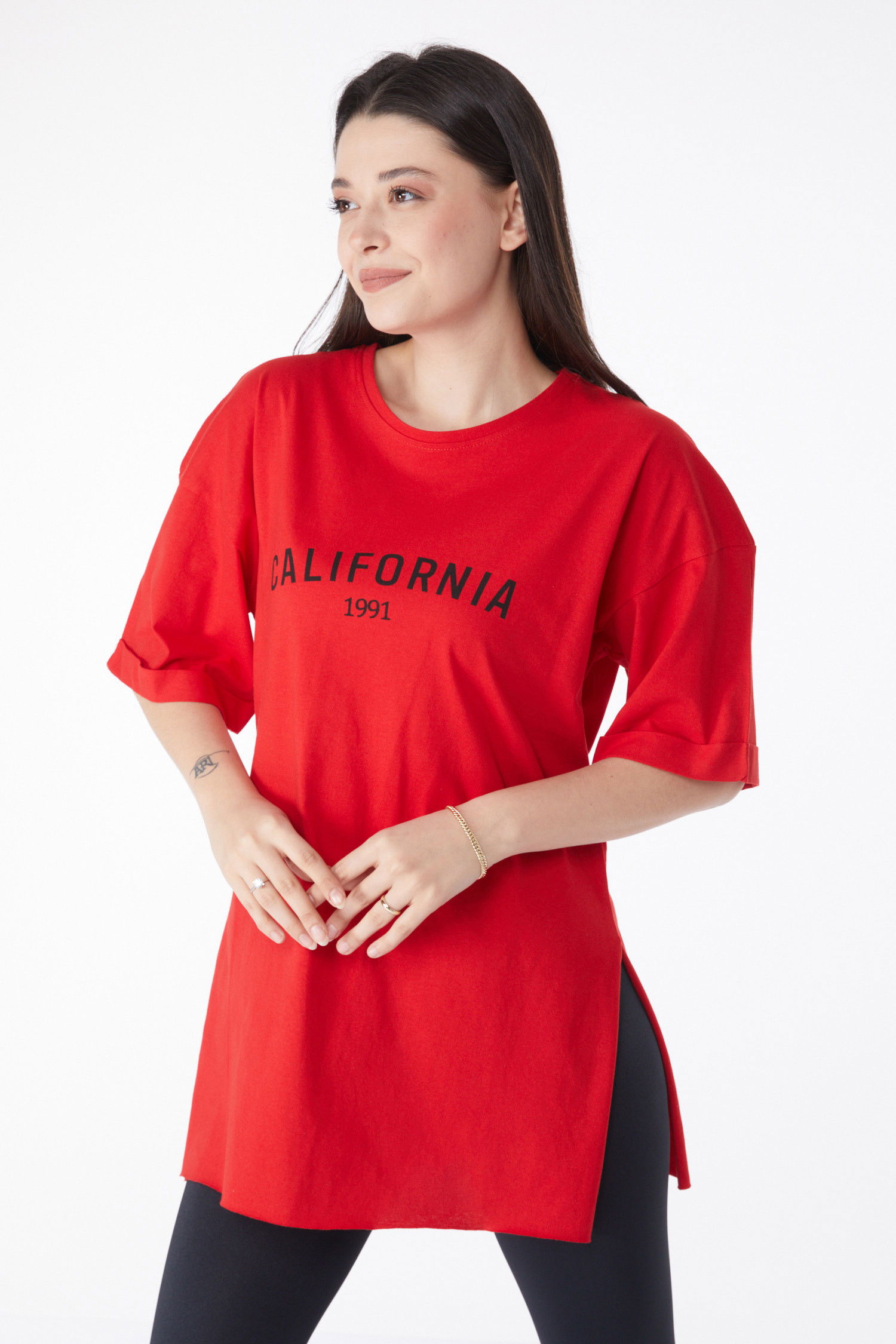 Kısa Kollu Baskılı T-shirt Kırmızı - 25137 Kırmızı