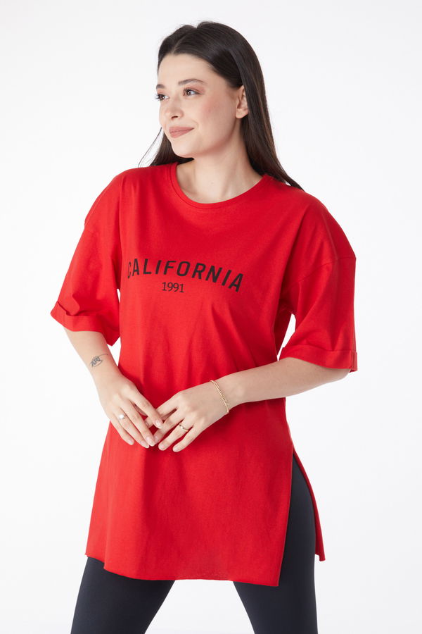 Kısa Kollu Baskılı T-shirt Kırmızı - 25137 Kırmızı