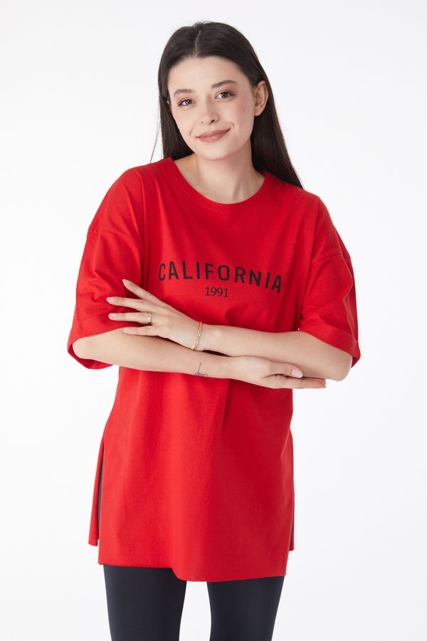 Kısa Kollu Baskılı T-shirt Kırmızı - 25137 Kırmızı