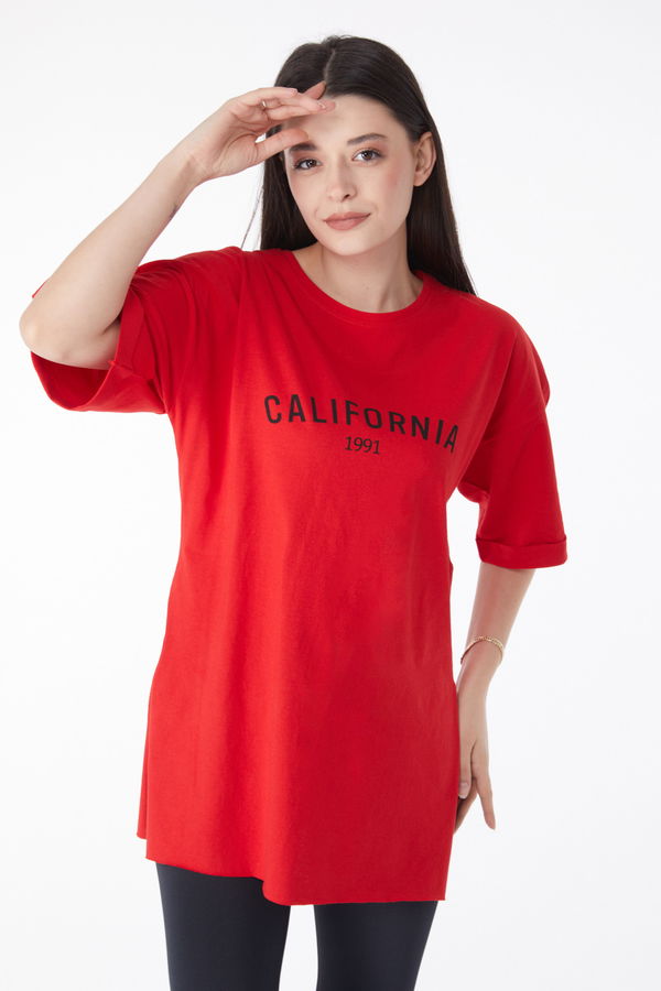 Kısa Kollu Baskılı T-shirt Kırmızı - 25137 Kırmızı