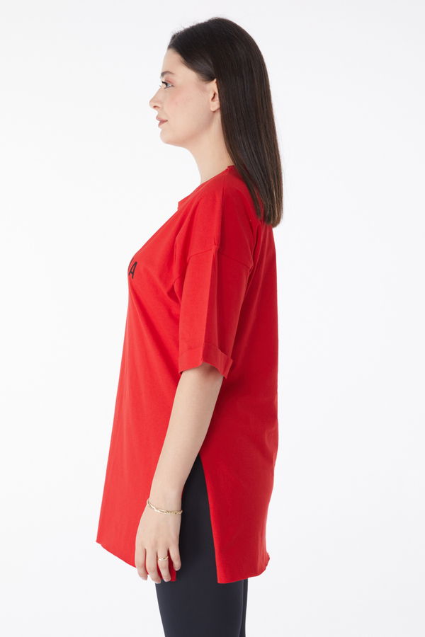 Kısa Kollu Baskılı T-shirt Kırmızı - 25137 Kırmızı