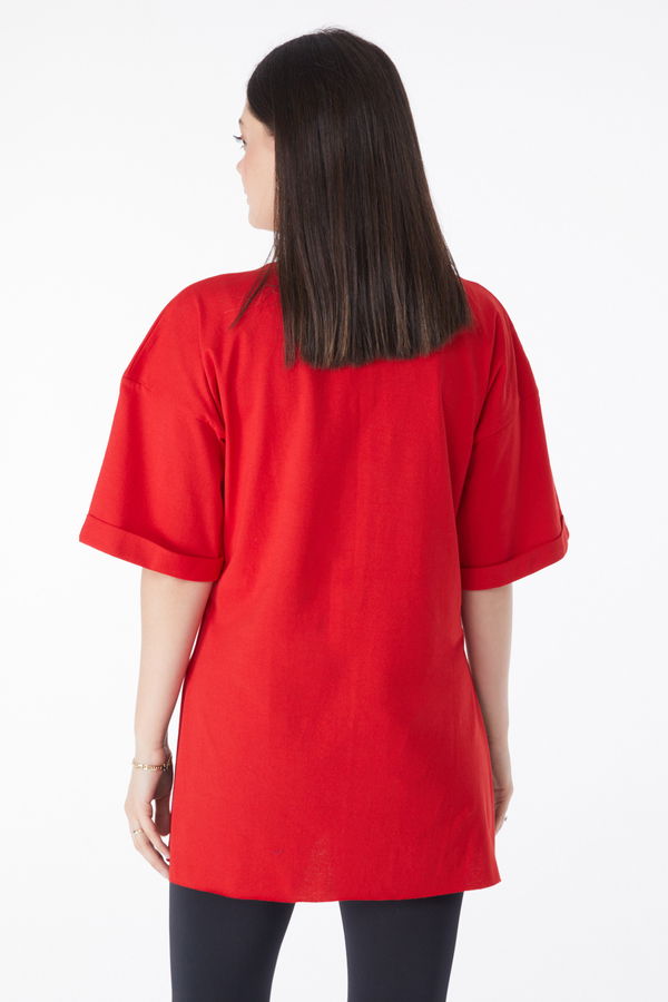 Kısa Kollu Baskılı T-shirt Kırmızı - 25137 Kırmızı