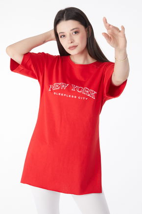 Kısa Kollu Baskılı T-shirt Kırmızı - 25138