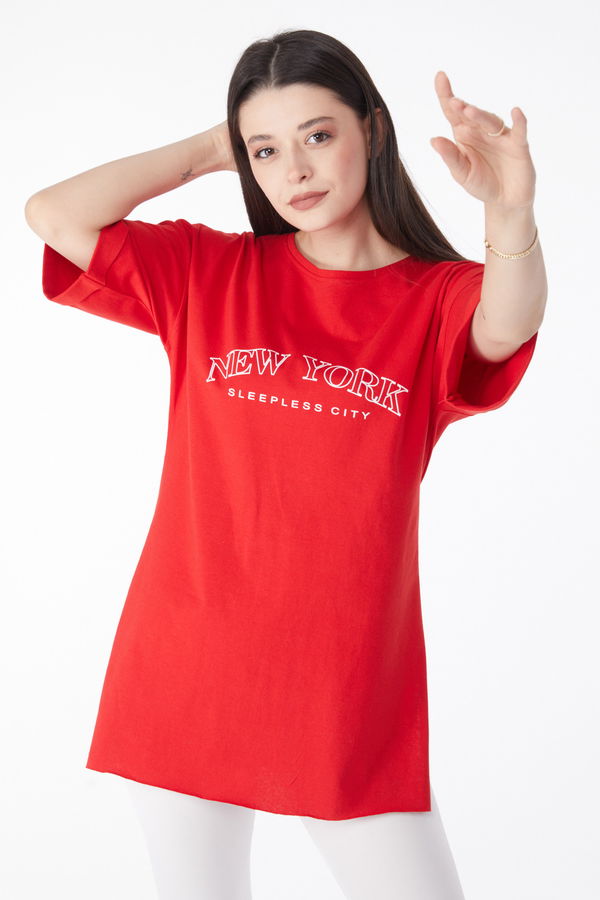 Kısa Kollu Baskılı T-shirt Kırmızı - 25138