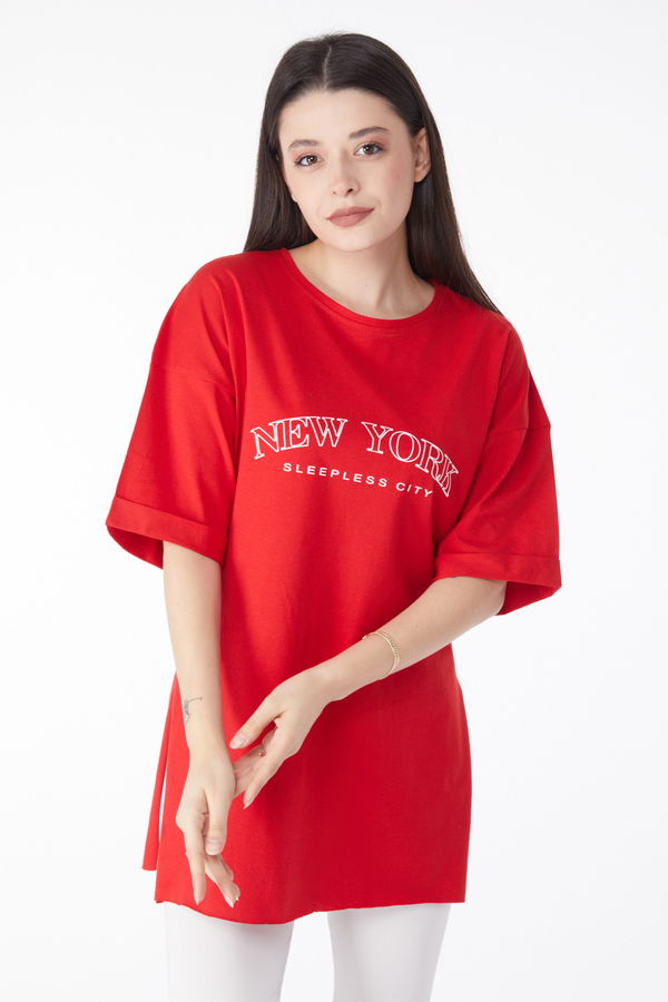 Kısa Kollu Baskılı T-shirt Kırmızı - 25138