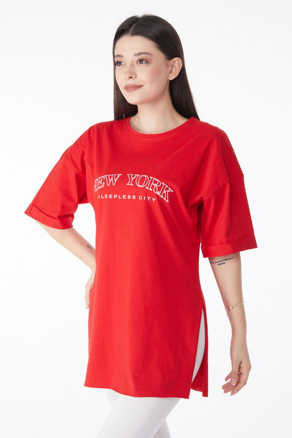 Kısa Kollu Baskılı T-shirt Kırmızı - 25138